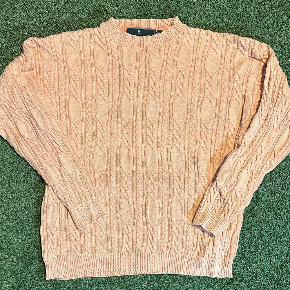 Vintage 70s 1980s JJ Farmer Cable Knit Sweater in Peach